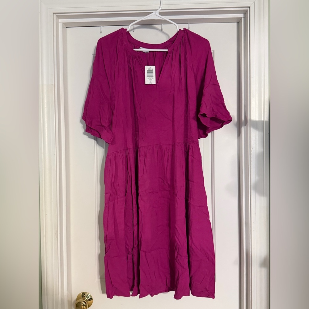 torrid Magenta Tiered Short-Sleeve Midi Dress